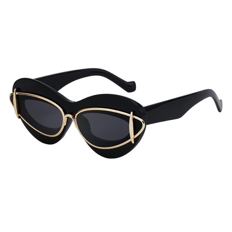 Retro Cat Eye Sunglasses with Gold Metal Trim