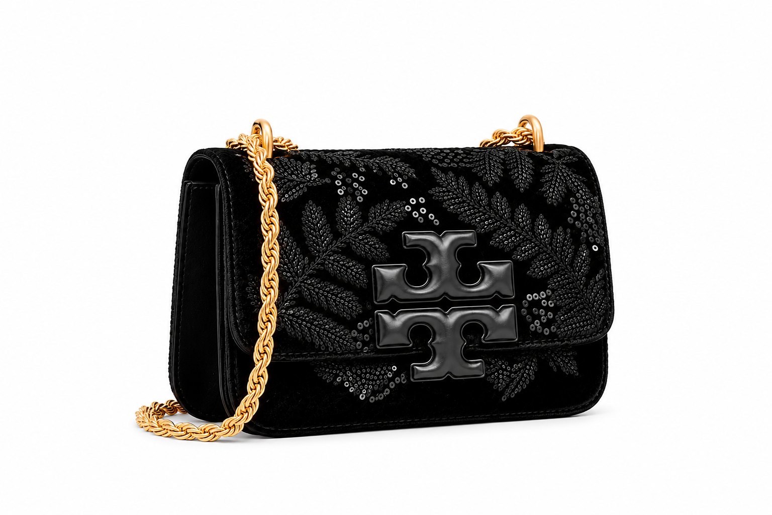 Tory Burch Eleanor Black Embroidered Velvet Bag