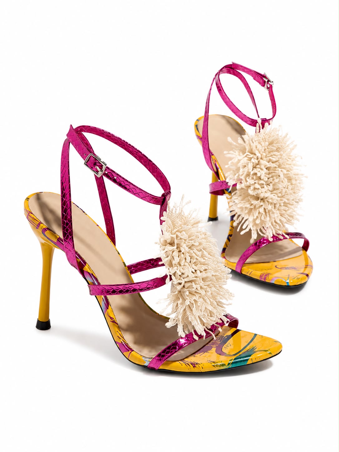 Floral Appliqué Ankle Strap Sandals