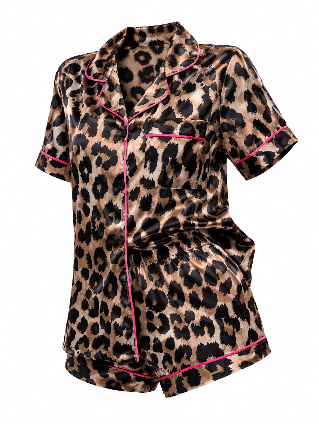 Women’s 2-Piece leopard-Print Satin Pyjama Set