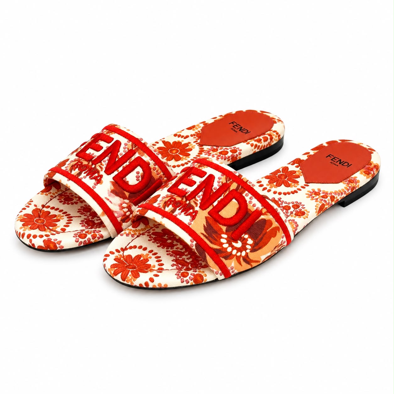 FENDI Sunshine Flat Slides in a floral printed canvas