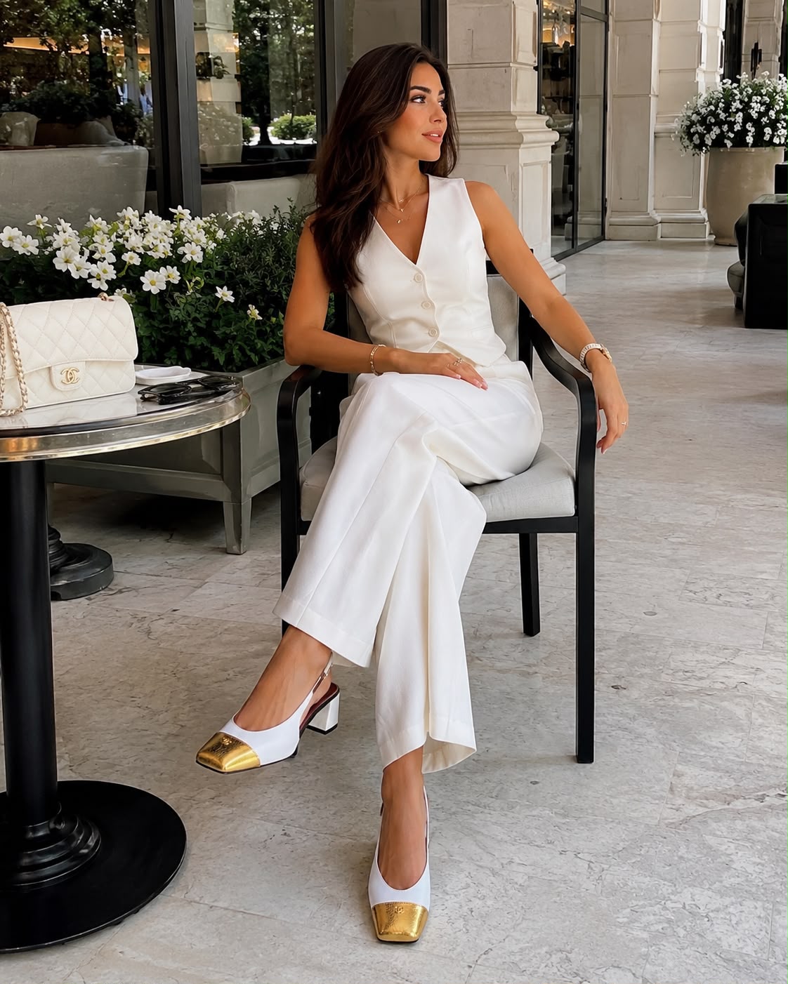 Chanel White & Red Slingback Sandal