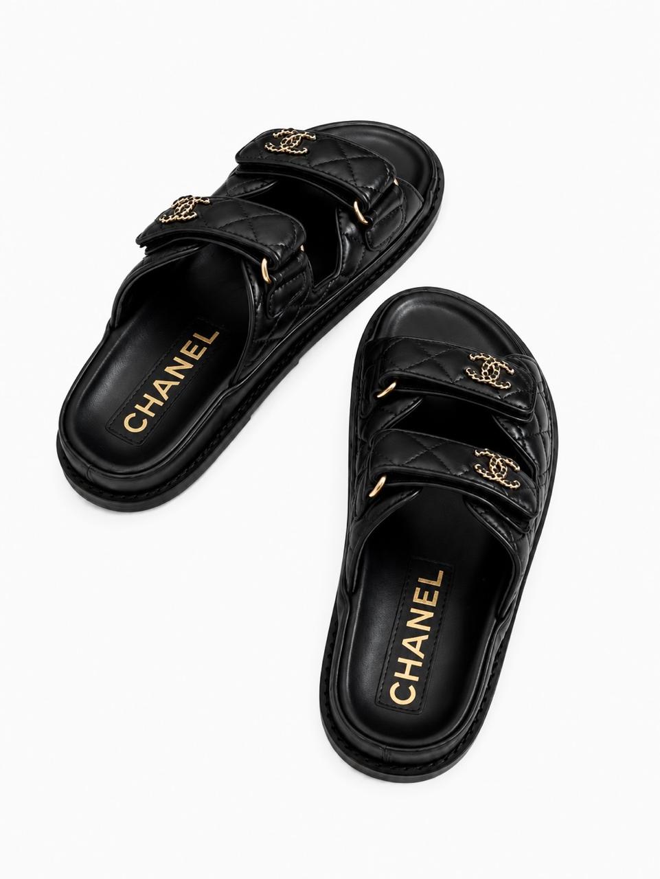 Chanel double-strap slide sandals - quilted lambskin or calfskin leather