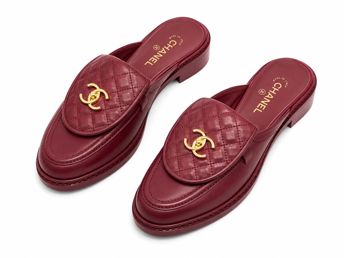 CHANEL Quilted CC Leather Loafer Mule
