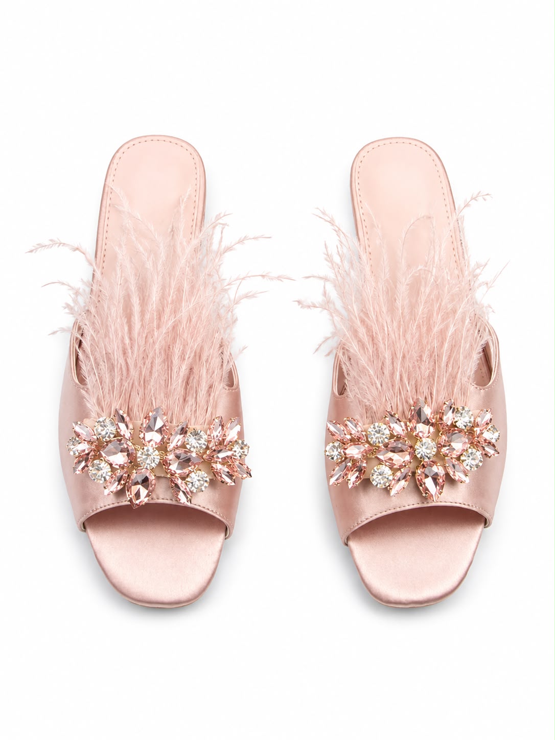 Mach&Mach Crystal Feather Flat Slide Sandals