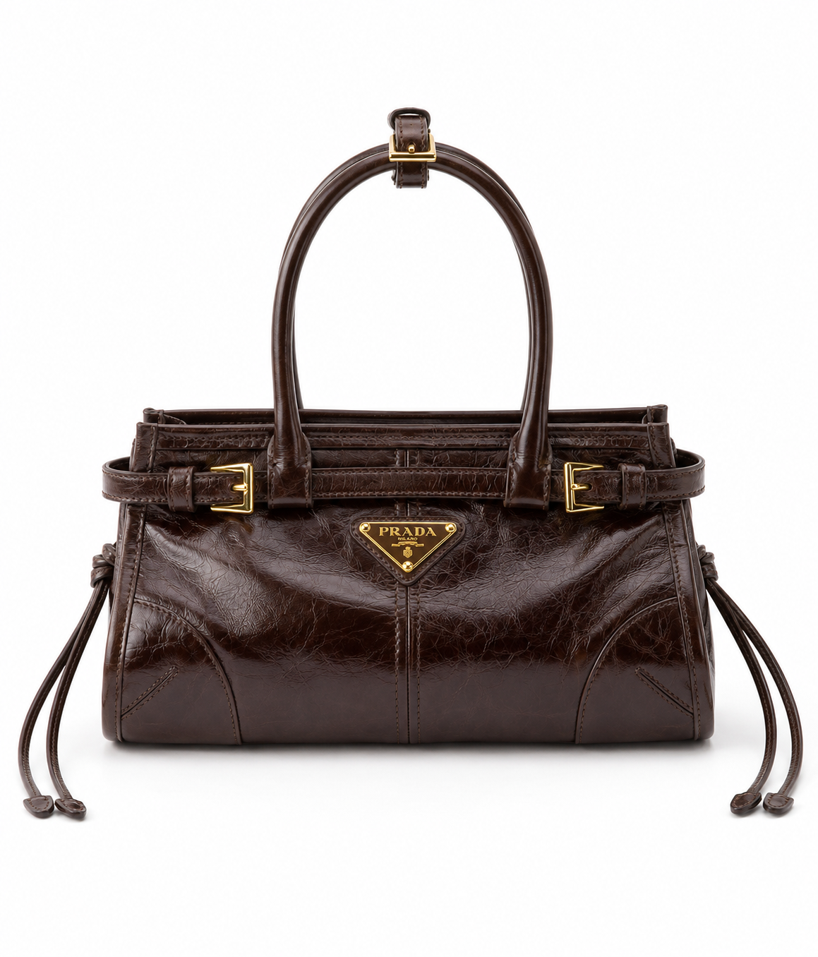 Prada Triangular Plaque Burgundy Leather-Handle Bag