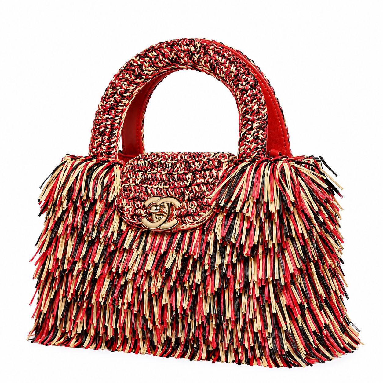 CHANEL Mini Kelly Raffia Fringe Bag